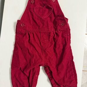 Red Corduroy Overalls with Heart Detail